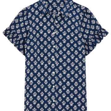Navy Floral Print Button-Up Short Sleeve Shirt