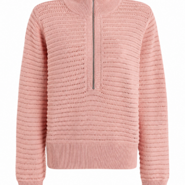 Pink Half-Zip Mock Neck Eyelet Knit Sweater