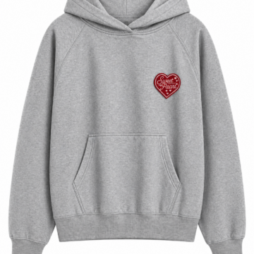 Heather Gray Oversized Hoodie with Heart Patch
