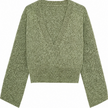 Green Marled Ribbed Chevron Cropped Sweater