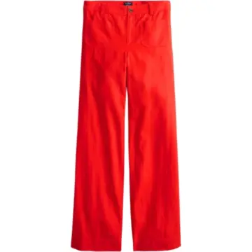 Solid Red Wide-Leg Straight Trousers