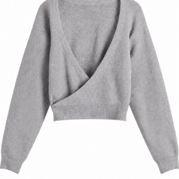 Heather Grey Wrap-Style Cropped Sweater