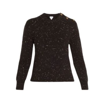 Black Ribbed Knit Sweater with Gold Flecks