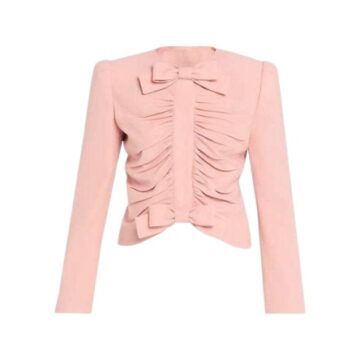 Light Pink Ruched Bow-Detail Long Sleeve Crop Top