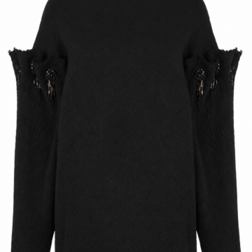 Black Crew Neck Cut-Out Long Sleeve Sweater