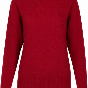 Red Crew Neck Ribbed Trim Knit Sweater