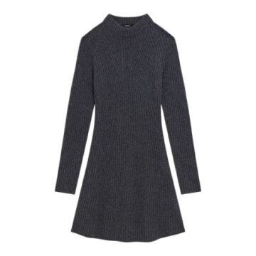Dark Grey Ribbed Knit Sweater Dress